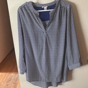 Dalia Collection Navy and White Geometric Blouse
